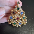 Vintage Eisenberg Christmas Tree Brooch Pin Gold Tone Colored Rhinestone READ