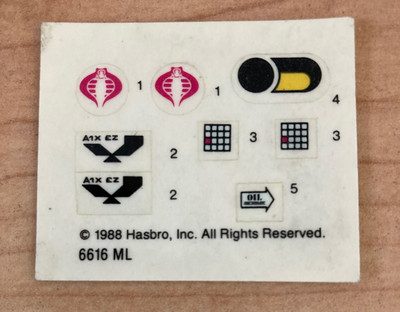 Vintage 1988 GI JOE HASBRO DREADNOK BATTLE AXE MOTORIZED ACTION PACK Sticker
