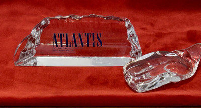 ATLANTIS CRYSTAL STORE DISPLAY LOGO SIGN AND ATLANTIS CRYSTAL SIGNED WHALE FIGUR