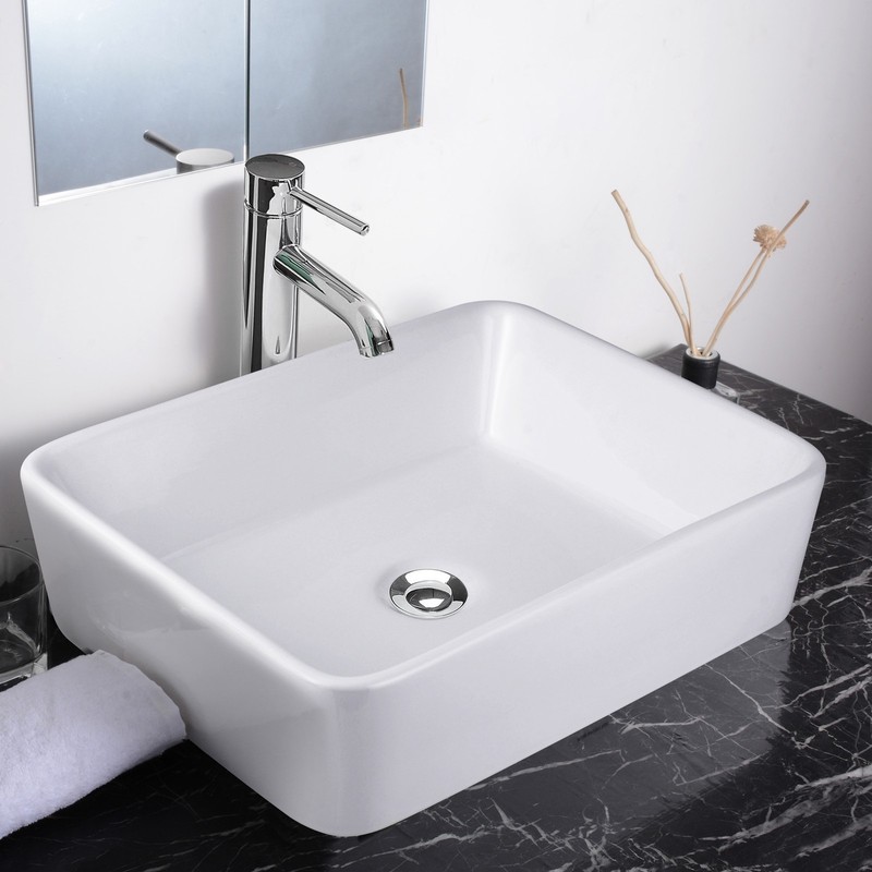 2PCS Bathroom Vessel Sink Porcelain Basin Vanity Rectangle Pop Up Drain Closeout