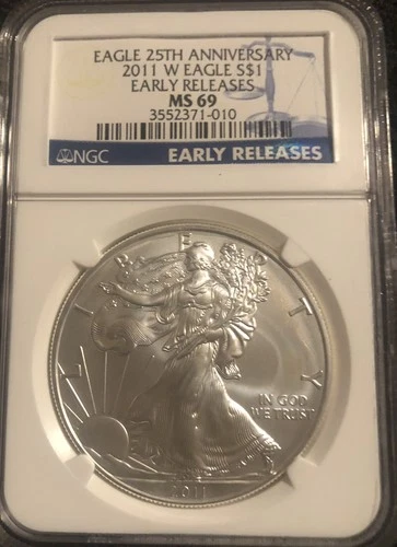 2011  W American Silver Eagle MS69 NGC 25th Annv Label No International Ship