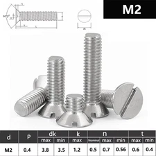 M2 (2mmØ) SLOTTED COUNTERSUNK MACHINE SCREWS A2 STAINLESS STEEL SLOT CSK BOLTS