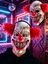 Scary Killer Clown Mask For Adults, Horror Halloween Clown Mask With Red Hair, C