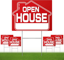Open House Signs 5 Pack , 16" X 12" Double-Sided Yard Sign with Metal H Stakes,