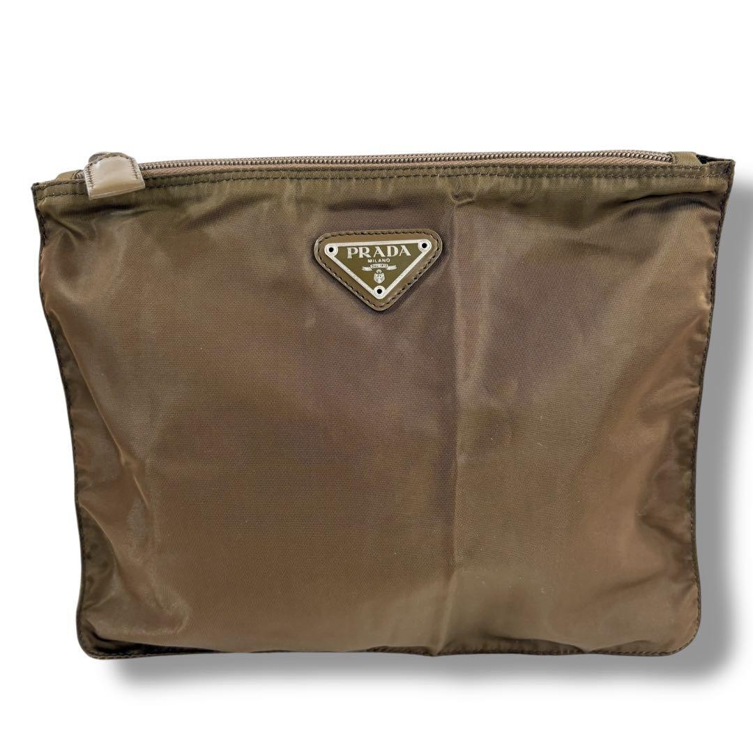 PRADA Triangular Nylon Pouch Large Brown Vintage … - image 2