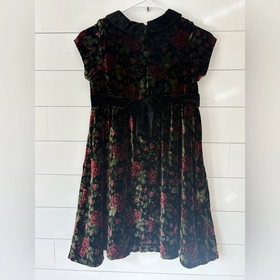Vintage 2004 Gymboree Velvet Silk Blend Floral Holiday Dress Girls Size 9 - Image 3 of 4