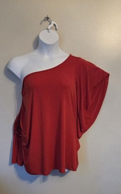 New Lane Bryant 22/24 One Shoulder Blouse Top Gathered Beaded Rhinestones NWT 