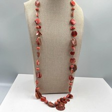 Vintage Brick Red Shell Nugget Long Strand Station Necklace Boho Mermaidcore Y2K