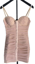 Ruched Tulle Bustier Corset Dress Beige Pink Mesh Balletcore Sexy Clubwear 90s M