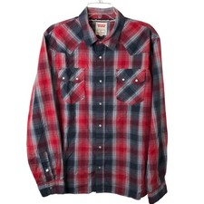 Levi's Men's Red Blue Plaid Pearl Snap Western Long Sleeve Shirt Cowboy Large