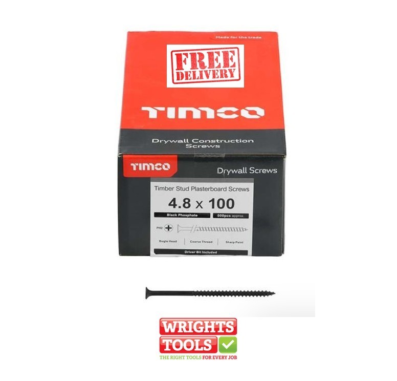 Box of 500 4.8 x 100 Drywall Timber Stud Plasterboard Screws - PH2 Coarse thread
