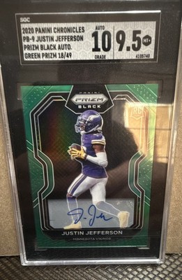 2020Chronicles -Prizm Black Justin Jefferson #PB-9 Green Signatures /49 (AU, RC)
