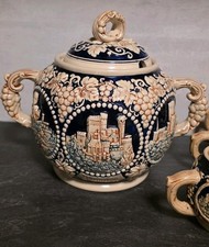 Vintage Keramik Porzellan Bowle Set Stempel HORN  mit Burgenmotiv 7 Teilig