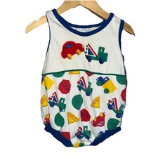 Vintage Bubble Romper 12 Months Transportation Boys Bright Cute Summer HTF RARE