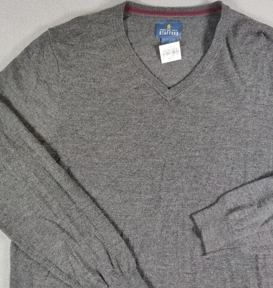 Stafford Merino Wool V-Neck Sweater Men's Large Long Sleeve Gray NWT - Image 2 of 4