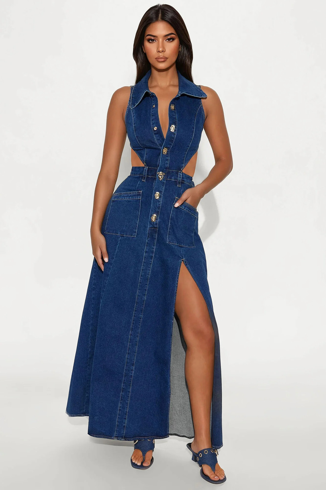 Amelia Denim Maxi Dress-Fashion Nova|48217