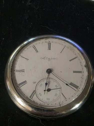 1897 Elgin Antique Pocket Watch 16s 17j OF Running. Train Engraved On Back.