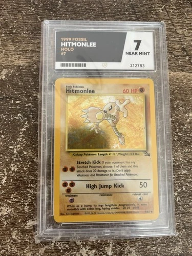 Pokémon 1999 Fossil Hitmonlee Holo #7/62 ACE Grading 7 English Vintage Card