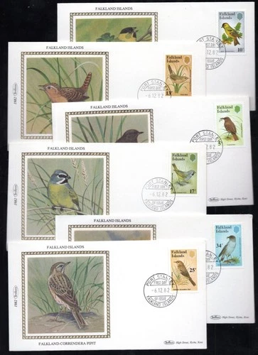 Falkland Islands - 1982 Passerines on 6 x Benham Silk First Day Cover