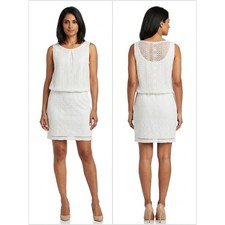 Bisou Bisou Michele Bohbot White Lace Crochet Blouson Dress Women Size 6