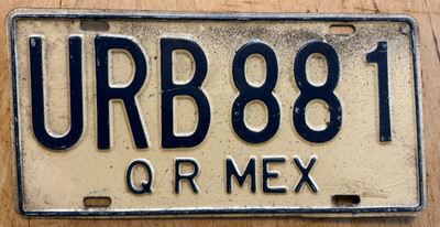 Q R  MEX MEXICO QUINTANA ROO MEX MEXICAN AUTO LICENSE PLATE '' URB 881 ''