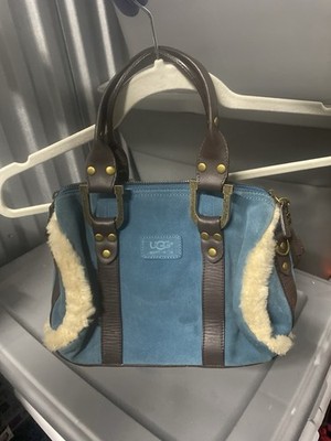 UGG Australia Suede Leather Shearling Sherpa Sheepskin Tote Bag