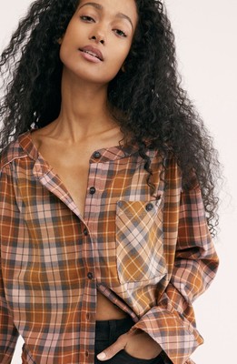 Free People Plaid Buttondown brown rust 