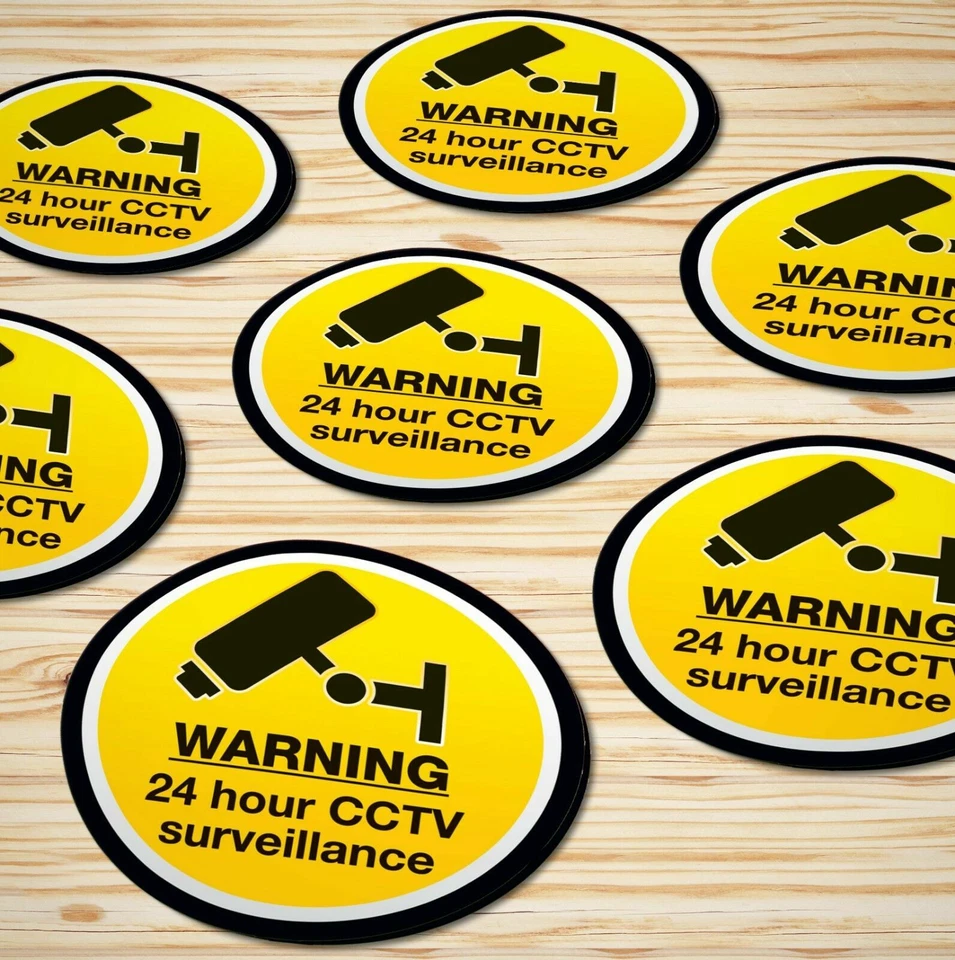 INSPIRED Warning Signs Stickers Self Adhesive Permanent 70mm ✔24 Hour CCTV Surveillance