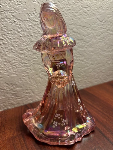 Fenton Iridized Petal Pink Doll Figurine Hand painted Bridesmaid Signed 1994