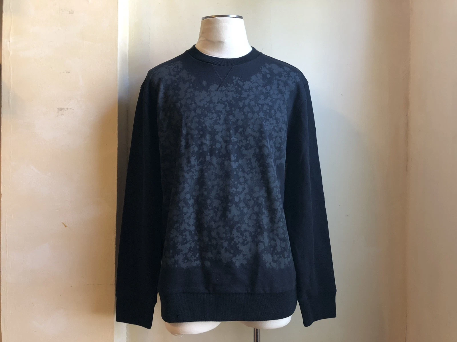 Lanvin — LANVIN BLACK MOLLETON WITH GREY SPLATER PAINT PULLOVER SWEATSHIRT S XL $990