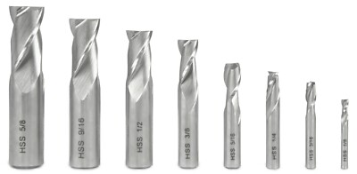 WEN 33108A 8-Piece 2-Flute HSS End Mill Set for Milling Machines