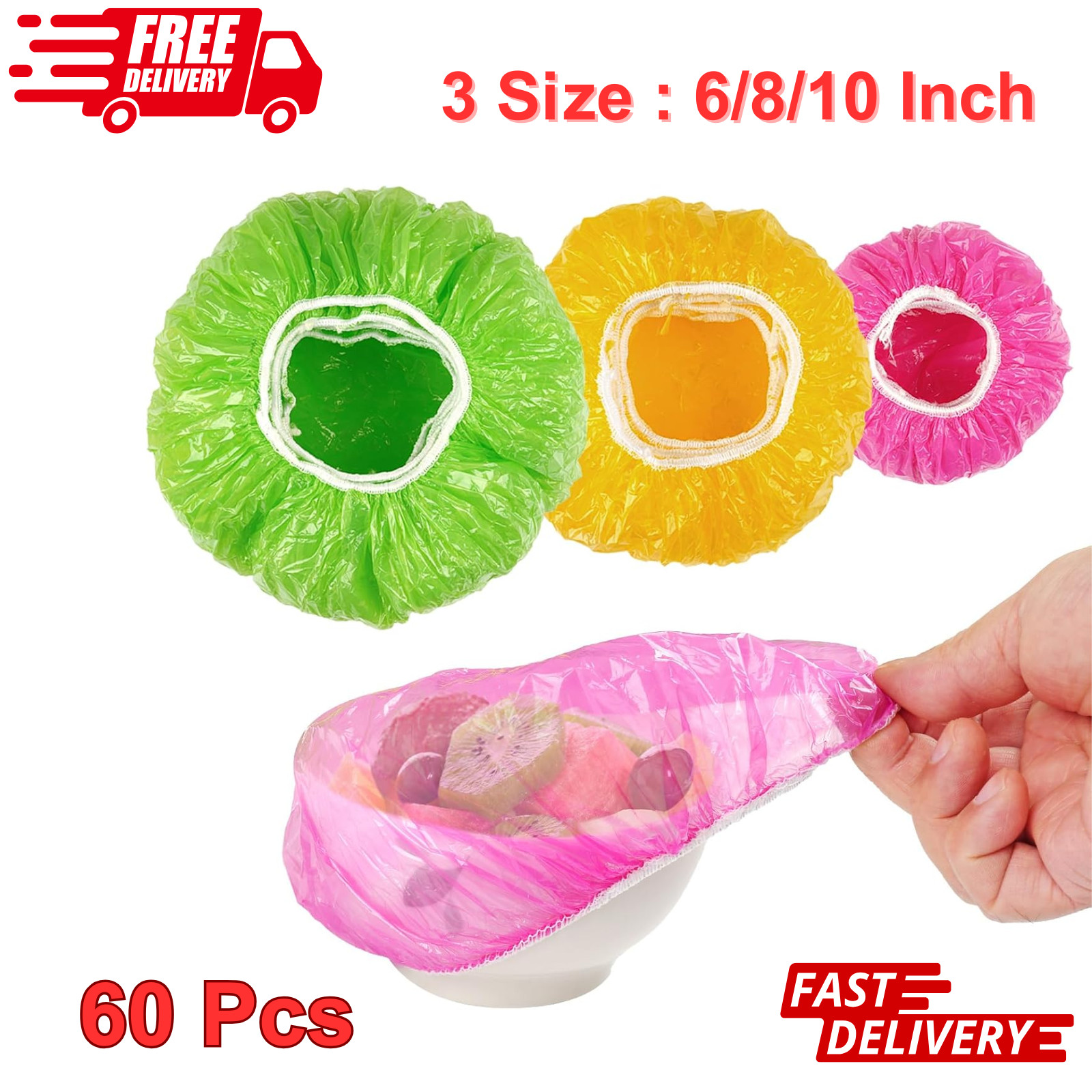 60 Pcs Elastic Food Bowl Covers Reusable Stretch Plastic Wrap Dish Plate Covers