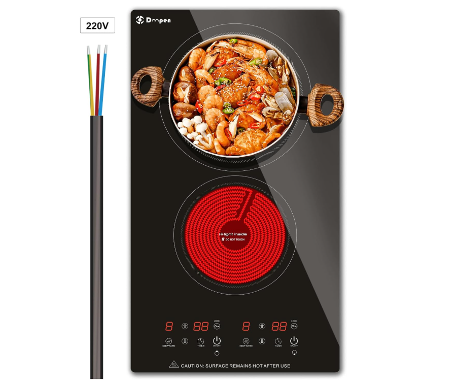 Electric Cooktop 2 Burner, 12 Inch Built-in Electric Stove Top 3000W, 220-240V(N