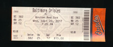 Sept 20 2017 Red Sox @ Orioles ticket Chris Sale SHO 13 K Mookie Betts HR & 3B