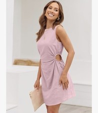 LILLUSORY Women Cutout Mini Casual Bodycon Sleeveless Short Dress Large Pink NWT