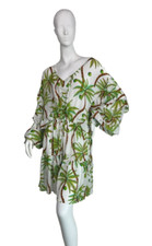 Farm Rio Dress Swinging Palm Long Sleeve Mini Dress White Green $185 Size Large