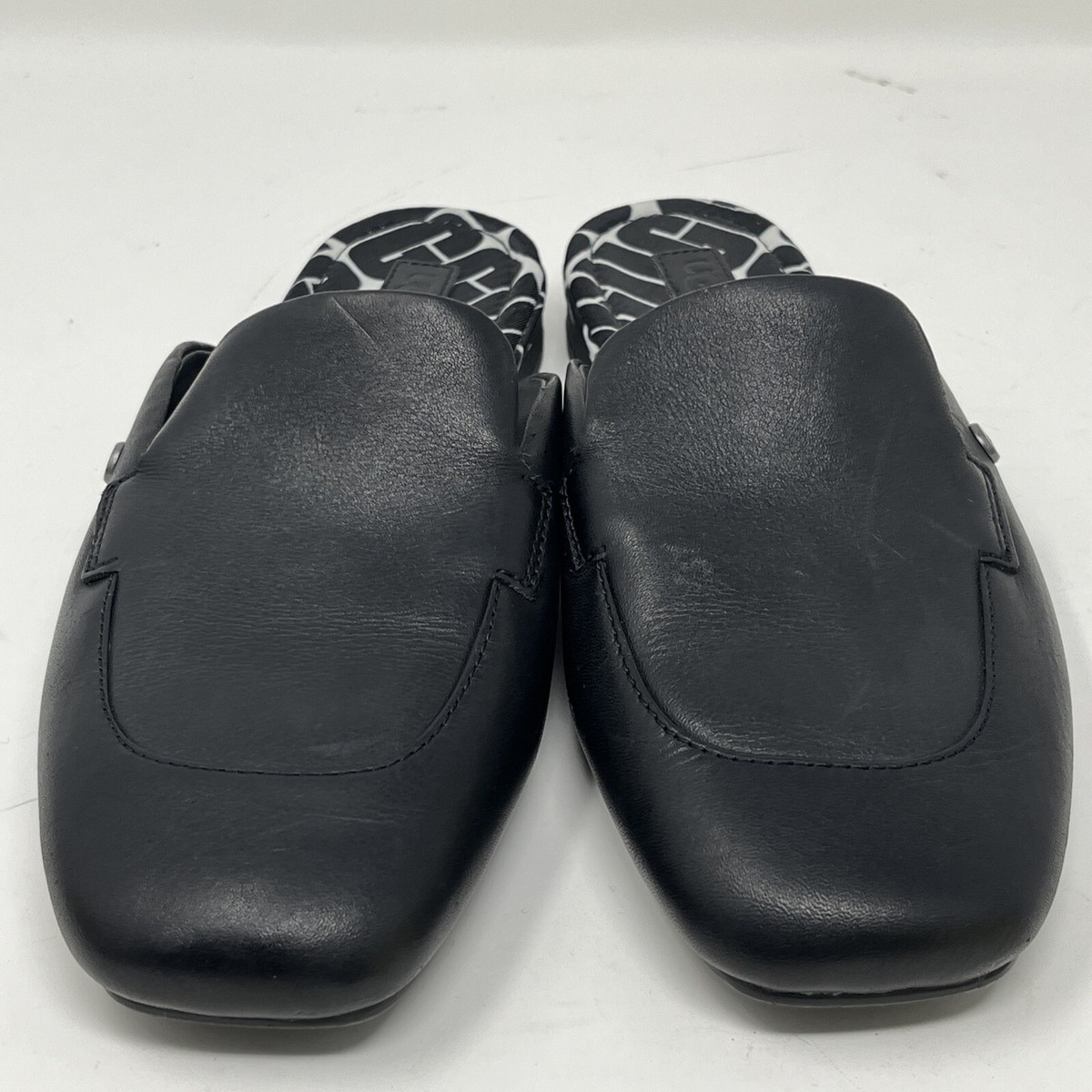 Ugg Leather Mules Black Janaya Slip On Shoes Logo Spell Out Womens