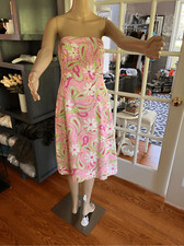Lilly Pulitzer Vintage Pink Sands Cheery-O Strapless Back Tie Midi Dress sz 6