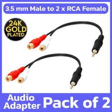 3.5mm Stereo Male to 2 RCA Dual Audio Female Adapter Speaker Cable Black