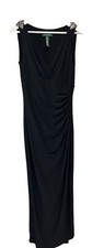 Ralph Lauren Formal Dress Black Broached Shoulder Ruched Waterfall Skirt 8