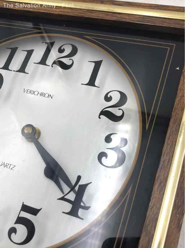 Vintage Verichron Quartz Wood Gold Trim Rectangle Shape Regulator Wall