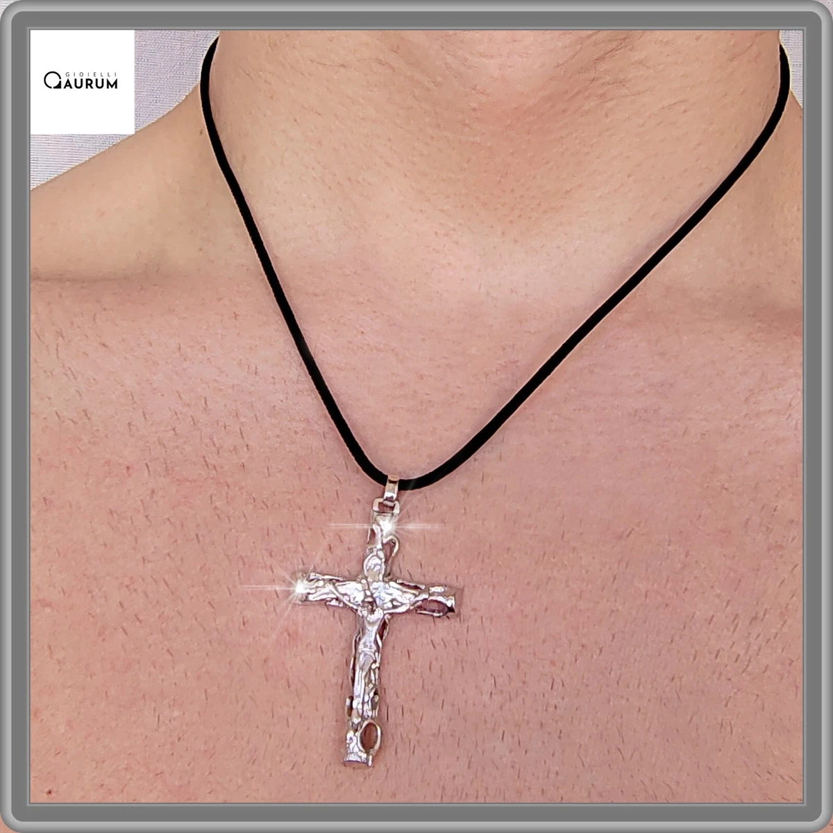 Ciondolo croce in vero argento Sterling 925 massiccio per