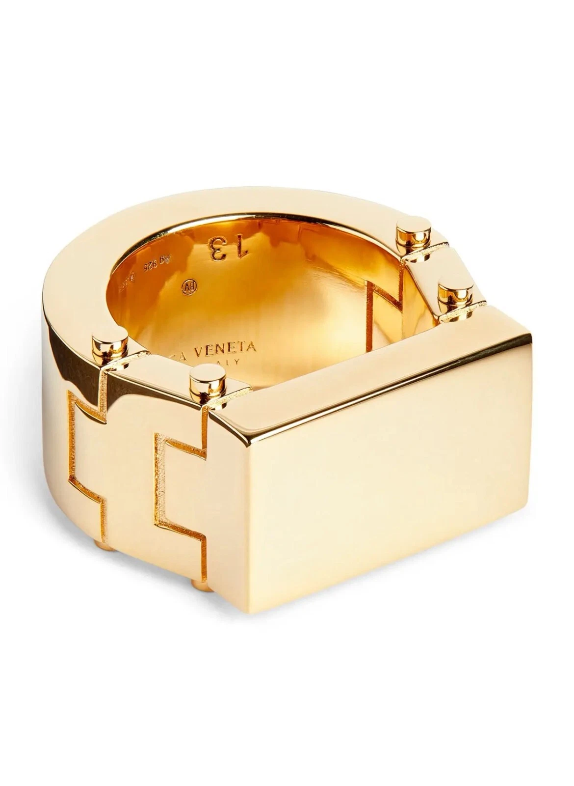 Anello BOTTEGA VENETA Bolt placcato oro argento sterling sigillo 6 US 13 IT Italia