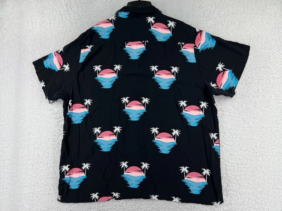 No Boundaries Shirt Mens 3XL XXXL Black Blue Pink Beach Sunset Print 100% Rayon - Image 2 of 4