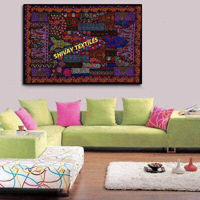 Vintage Wall Tapestry Cotton Hand Beads Embroidered Patchwork Ethnic Hanging 60''