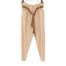 Pantaloni Zara Paperbag donna taglia XL cotone vita alta cintura intrecciata boho festival