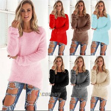 Women Warm Longline Long Sleeve Sweater Shirts Jumper Winter Plain Pullover Tops