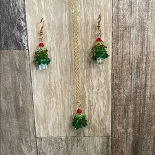 Crystal Green  Red Christmas Tree Jewelry earrings necklace set