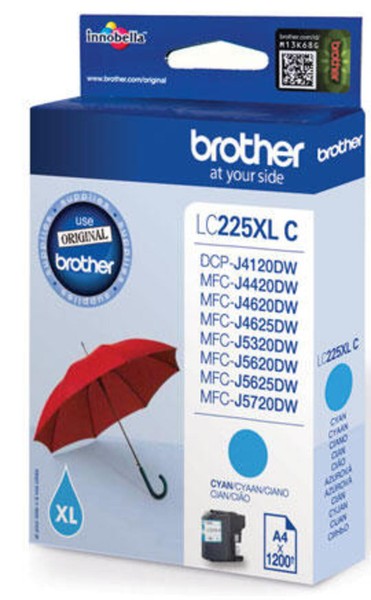 Brother Original LC-225XLC Druckerpatrone Cyan 1.200 Seiten (LC225XLC)-image
