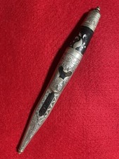 Beautiful Antique Norwegian Staskniv Knife Engraved Nickel Fittings Pearl Inlay